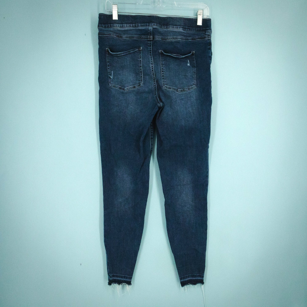 Spanx Size XL Dark Wash Distressed Pull On Raw Hem Skinny Cotton Stretch Jeans - Picture 4 of 8